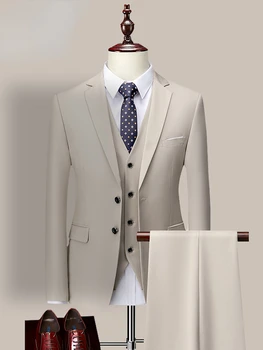 13 צבעים 5XL( ז ' קט + אפוד + מכנסיים ) High-end מותג ביקור רשמי Mens חליפת שלושה חלקים החתן שמלת החתונה מוצק צבע החליפה